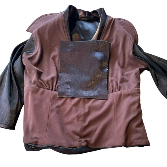 R&M Richards M Iridescent Slick Brown Oxblood Evening Gala Top Ruched Waist READ - Picture 13 of 16